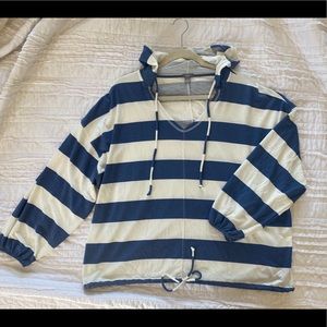 White and blue stripped workout hoodie